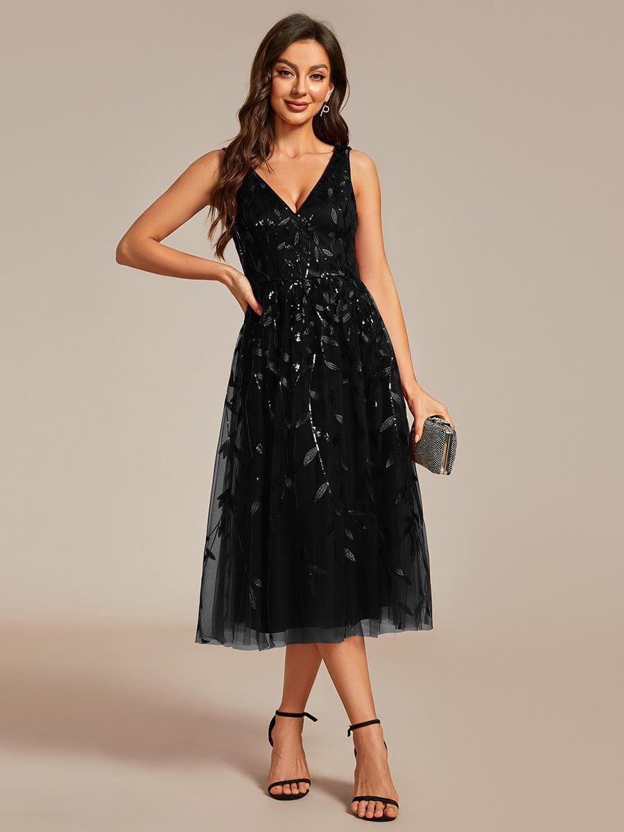 Sequined V-Neck A-Line Wedding Guest Dress