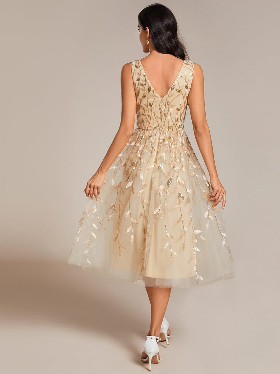 Sequined V-Neck A-Line Wedding Guest Dress
