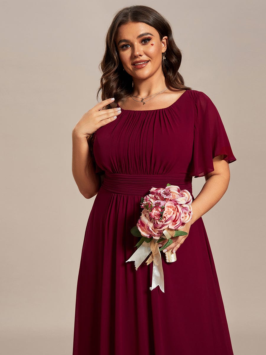 Elegant Chiffon Pleated A-Line Round Neck Bridesmaid Gown