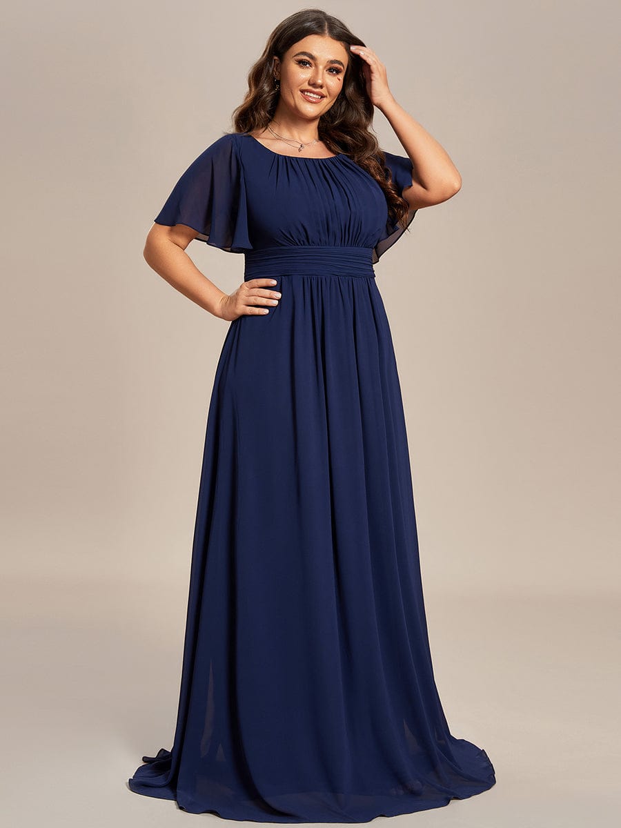 Elegant Chiffon Pleated A-Line Round Neck Bridesmaid Gown