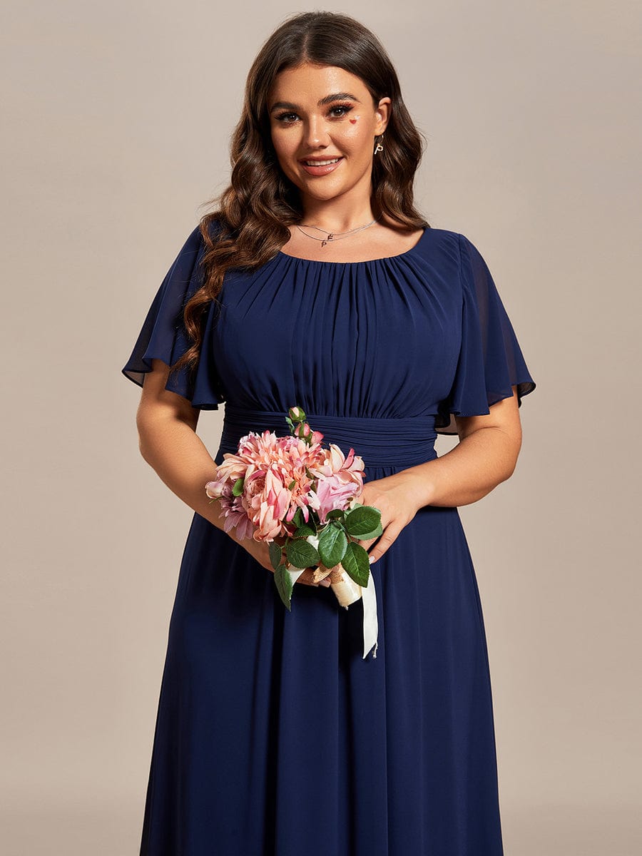 Elegant Chiffon Pleated A-Line Round Neck Bridesmaid Gown