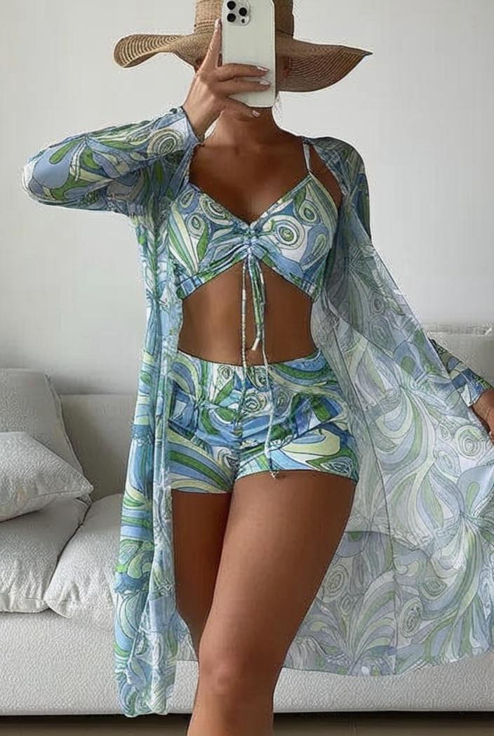 3 pieces sexy print bikini women high waist swimsuit cover up swimwear female lady bathing suit swimming summer beachwear 116722