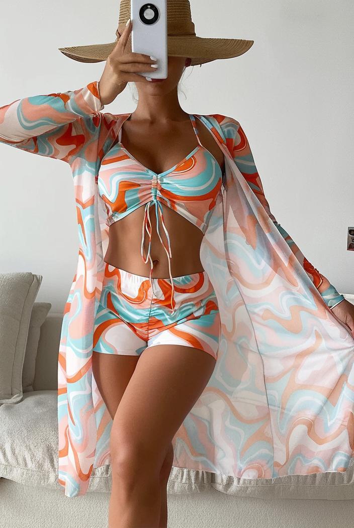 3 pieces sexy print bikini women high waist swimsuit cover up swimwear female lady bathing suit swimming summer beachwear 137620