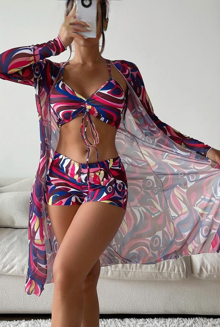 3 pieces sexy print bikini women high waist swimsuit cover up swimwear female lady bathing suit swimming summer beachwear 137621