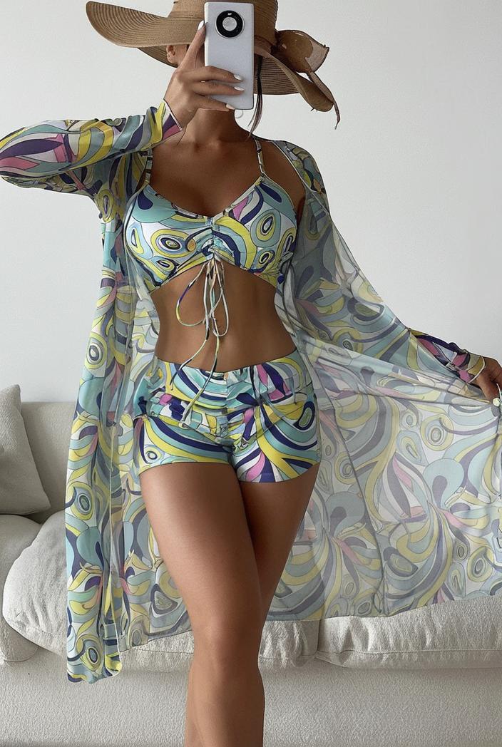 3 pieces sexy print bikini women high waist swimsuit cover up swimwear female lady bathing suit swimming summer beachwear 137623