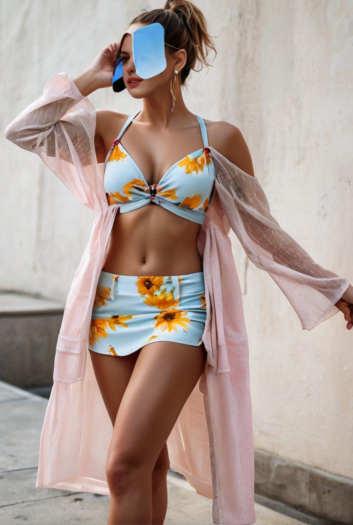 3 pieces sexy print bikini women high waist swimsuit cover up swimwear female lady bathing suit swimming summer beachwear 127130