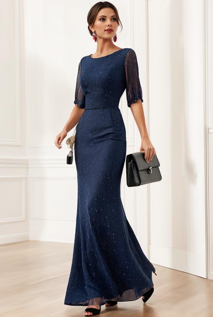 3 4 sleeve bodycon plunging back sequin evening dress 100004