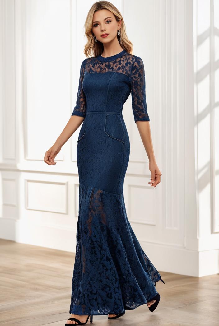 3 4 sleeve bodycon plunging back sequin evening dress 100003