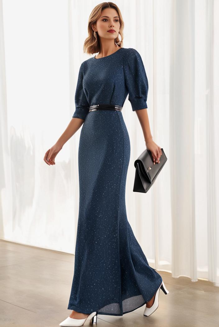 3 4 sleeve bodycon plunging back sequin evening dress 100002