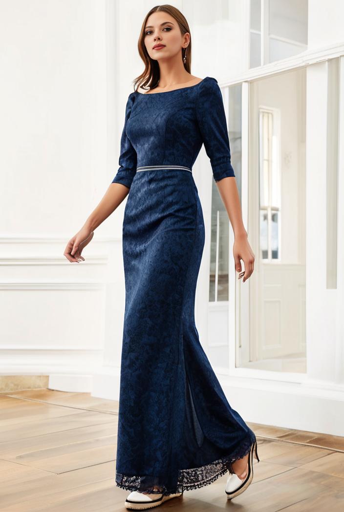 3 4 sleeve bodycon plunging back sequin evening dress 100005