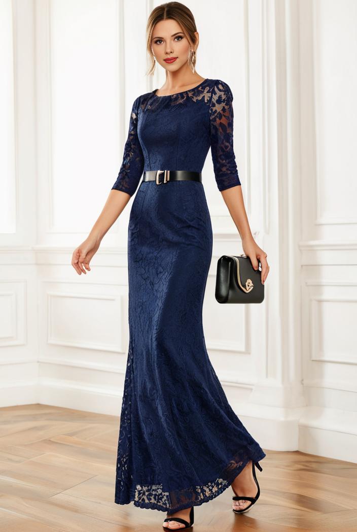 3 4 sleeve bodycon plunging back sequin evening dress 100007