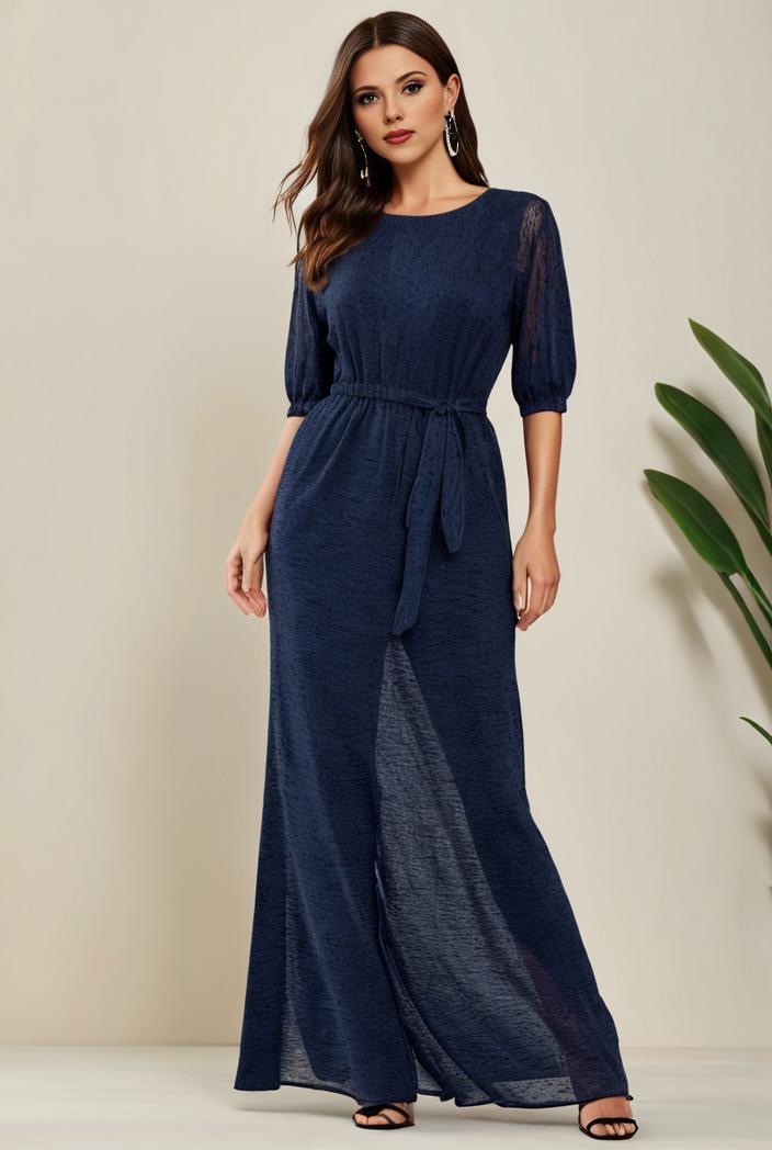 3 4 sleeve bodycon plunging back sequin evening dress 100014