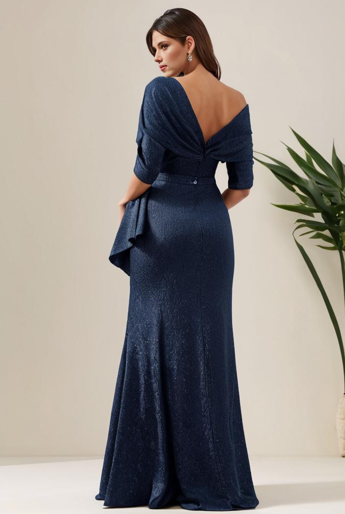 3 4 sleeve bodycon plunging back sequin evening dress 100024