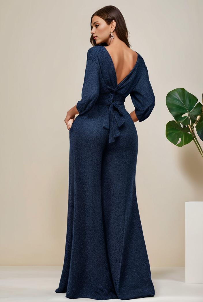 3 4 sleeve bodycon plunging back sequin evening dress 100025