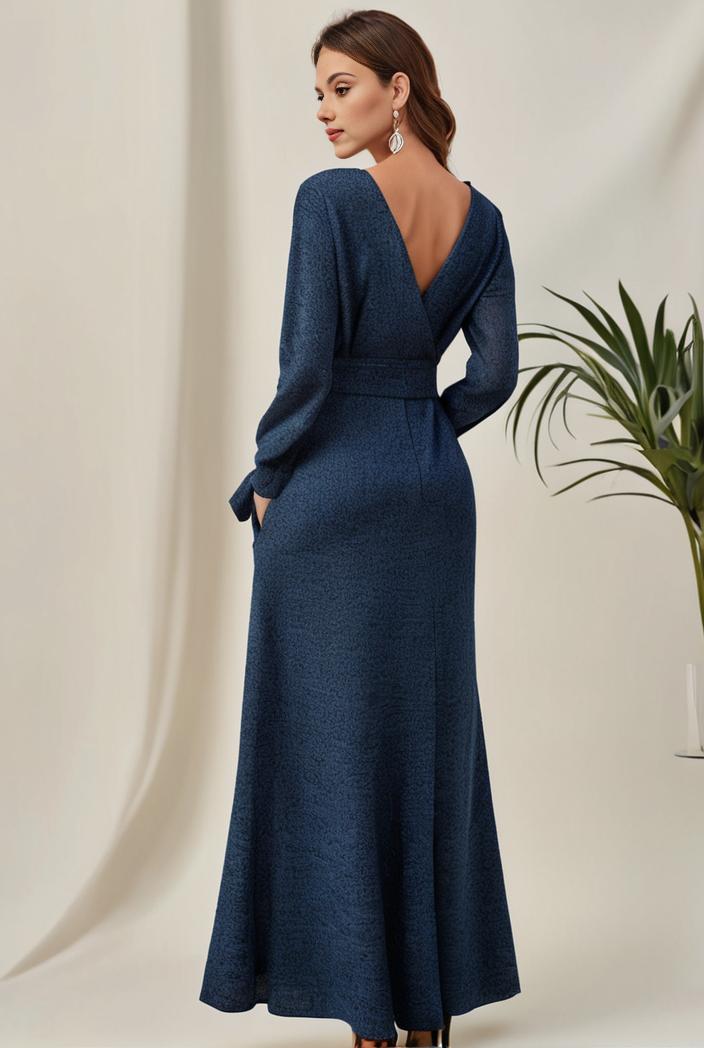 3 4 sleeve bodycon plunging back sequin evening dress 100026