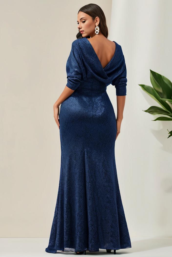 3 4 sleeve bodycon plunging back sequin evening dress 100027