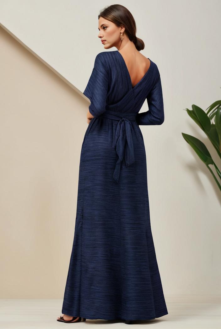 3 4 sleeve bodycon plunging back sequin evening dress 100029