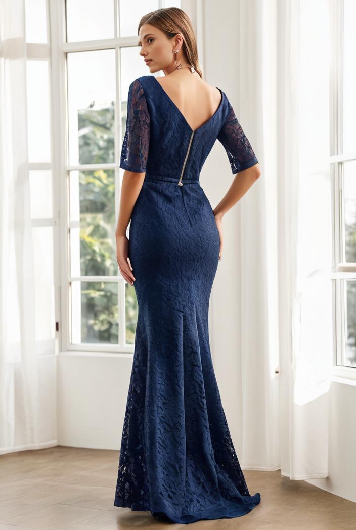 3 4 sleeve bodycon plunging back sequin evening dress 100031