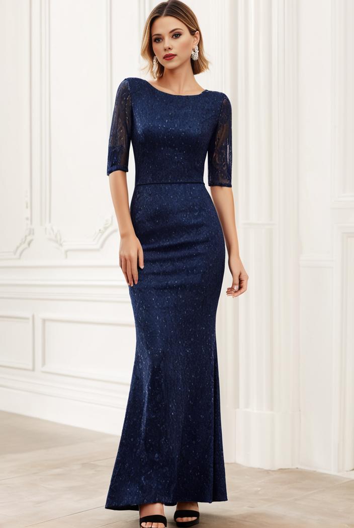 3 4 sleeve bodycon plunging back sequin evening dress 100040