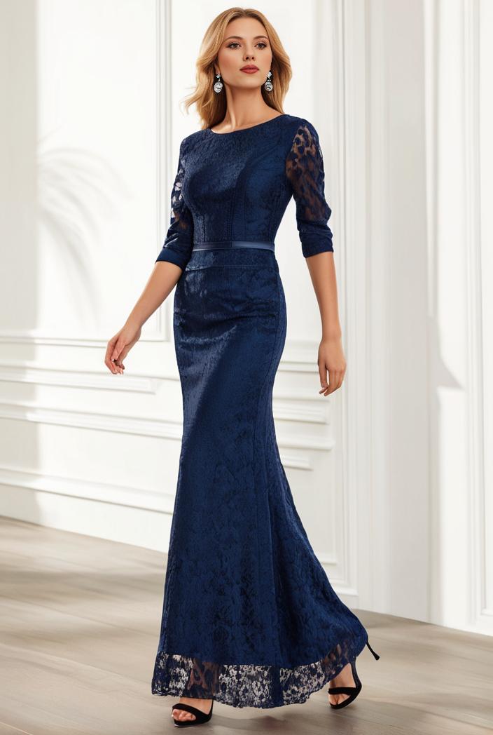 3 4 sleeve bodycon plunging back sequin evening dress 141067