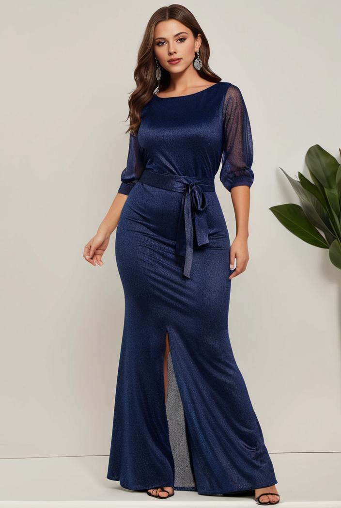 3 4 sleeve bodycon plunging back sequin evening dress 141069