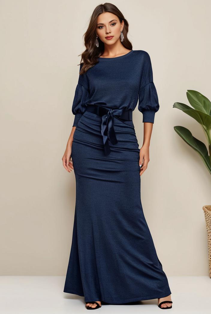 3 4 sleeve bodycon plunging back sequin evening dress 141074