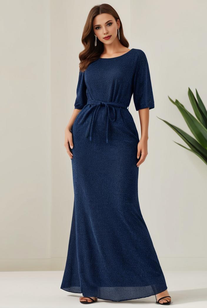 3 4 sleeve bodycon plunging back sequin evening dress 141075