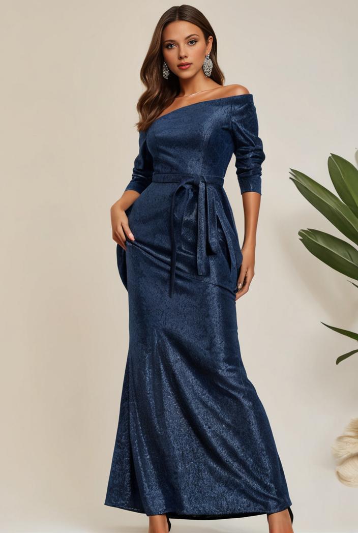 3 4 sleeve bodycon plunging back sequin evening dress 141076