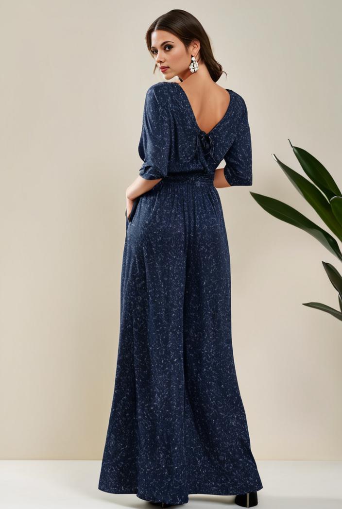 3 4 sleeve bodycon plunging back sequin evening dress 141086