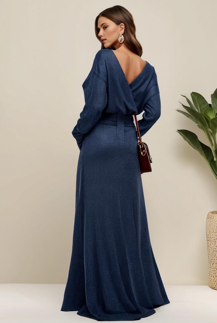 3 4 sleeve bodycon plunging back sequin evening dress 141090