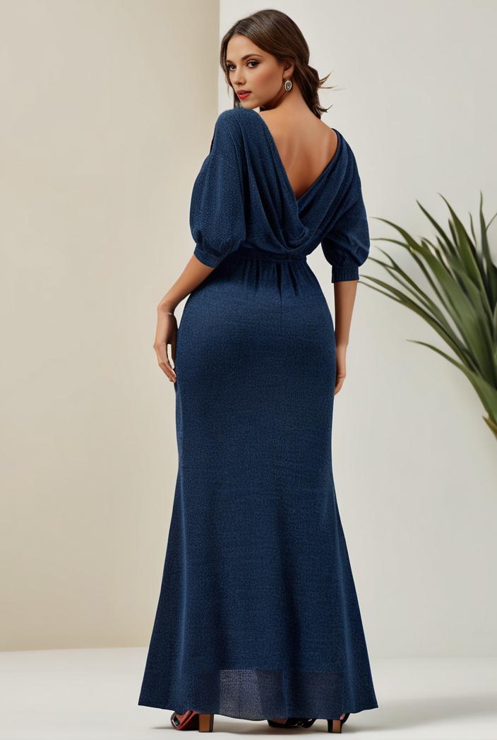 3 4 sleeve bodycon plunging back sequin evening dress 141091