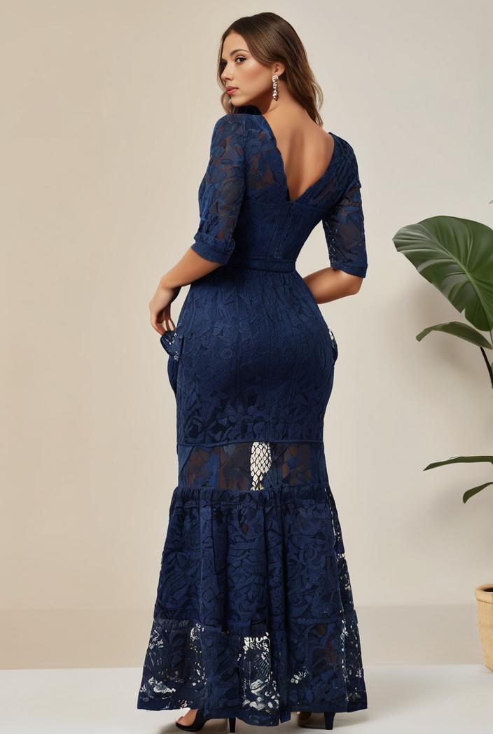 3 4 sleeve bodycon plunging back sequin evening dress 141092