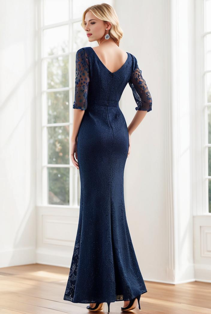 3 4 sleeve bodycon plunging back sequin evening dress 141093