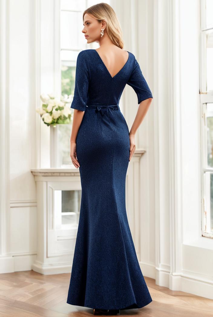 3 4 sleeve bodycon plunging back sequin evening dress 141098