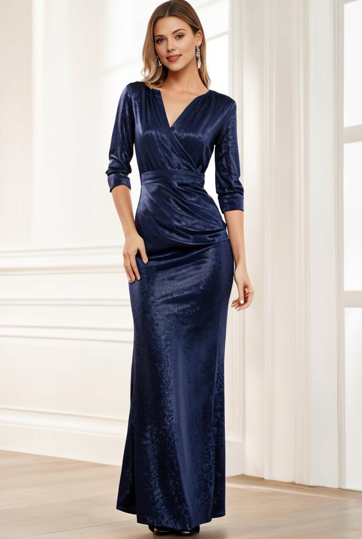 3 4 sleeve bodycon plunging back sequin evening dress 141102