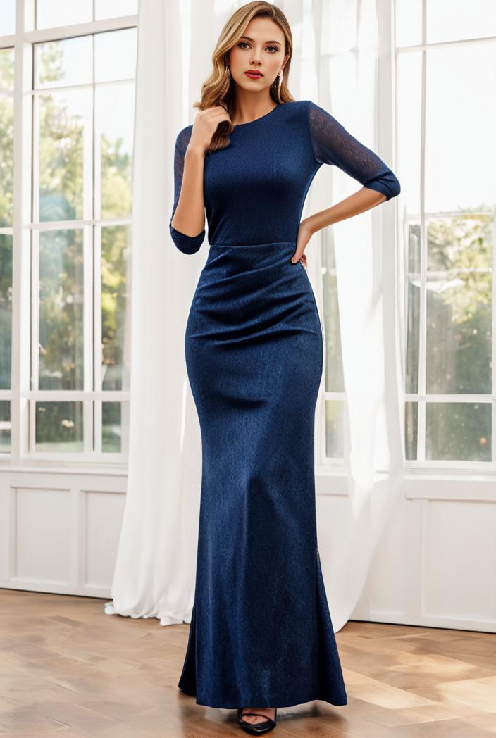 3 4 sleeve bodycon plunging back sequin evening dress 141114