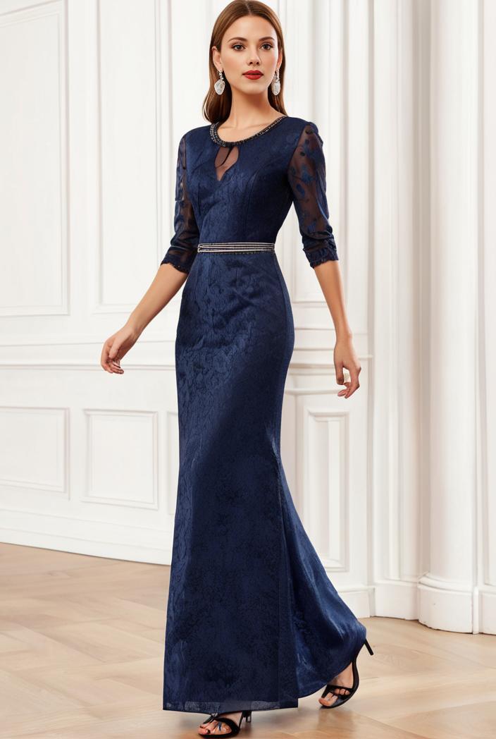 3 4 sleeve bodycon plunging back sequin evening dress 134957