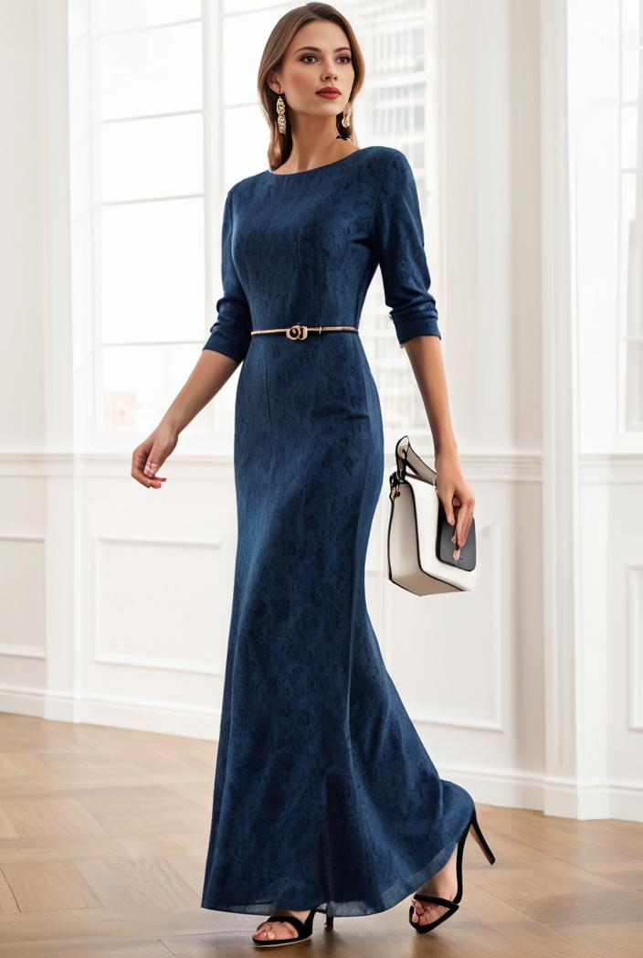 3 4 sleeve bodycon plunging back sequin evening dress 134958