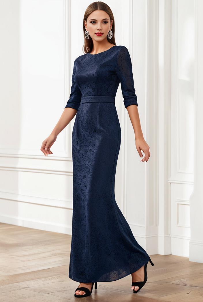 3 4 sleeve bodycon plunging back sequin evening dress 134961