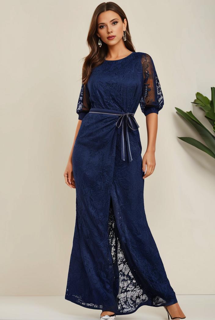 3 4 sleeve bodycon plunging back sequin evening dress 134968