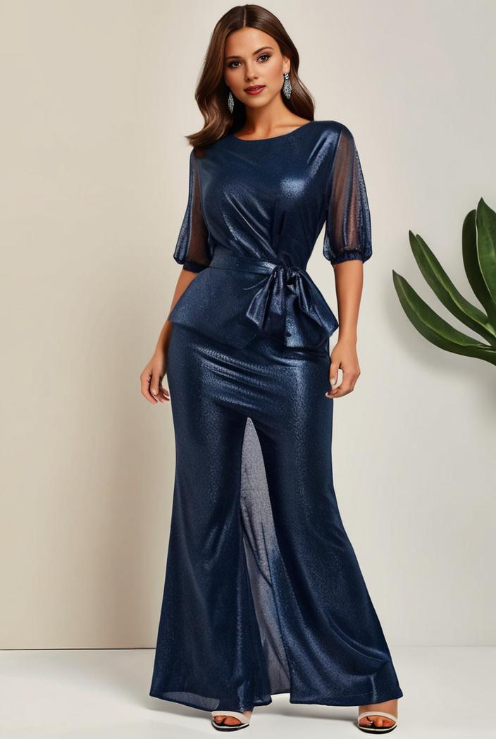 3 4 sleeve bodycon plunging back sequin evening dress 134970