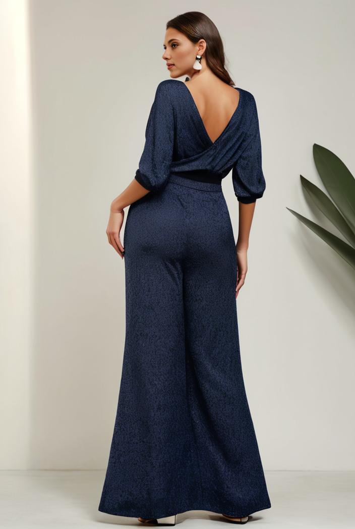 3 4 sleeve bodycon plunging back sequin evening dress 134983