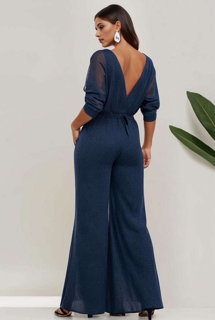 3 4 sleeve bodycon plunging back sequin evening dress 134985