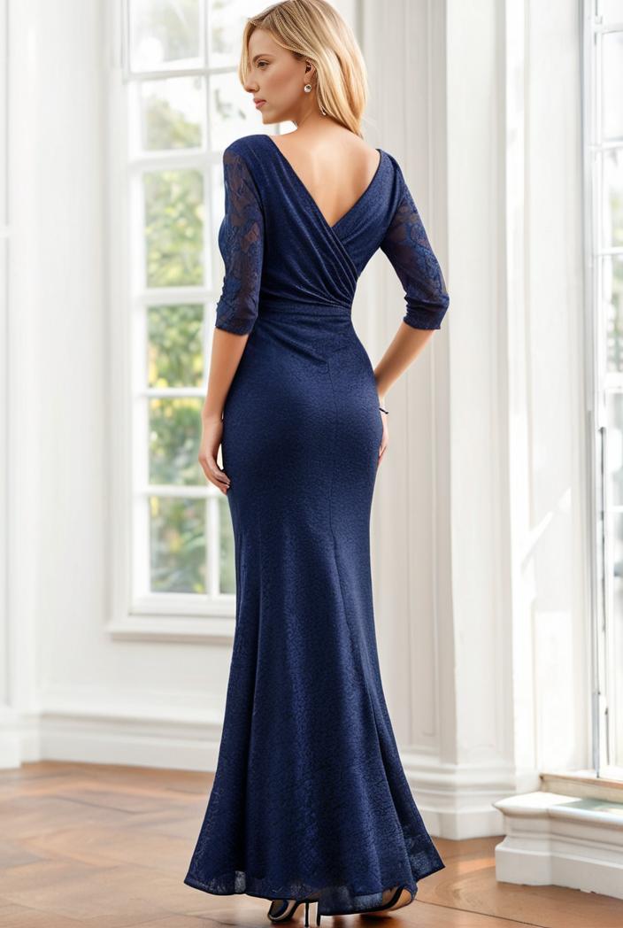 3 4 sleeve bodycon plunging back sequin evening dress 134992