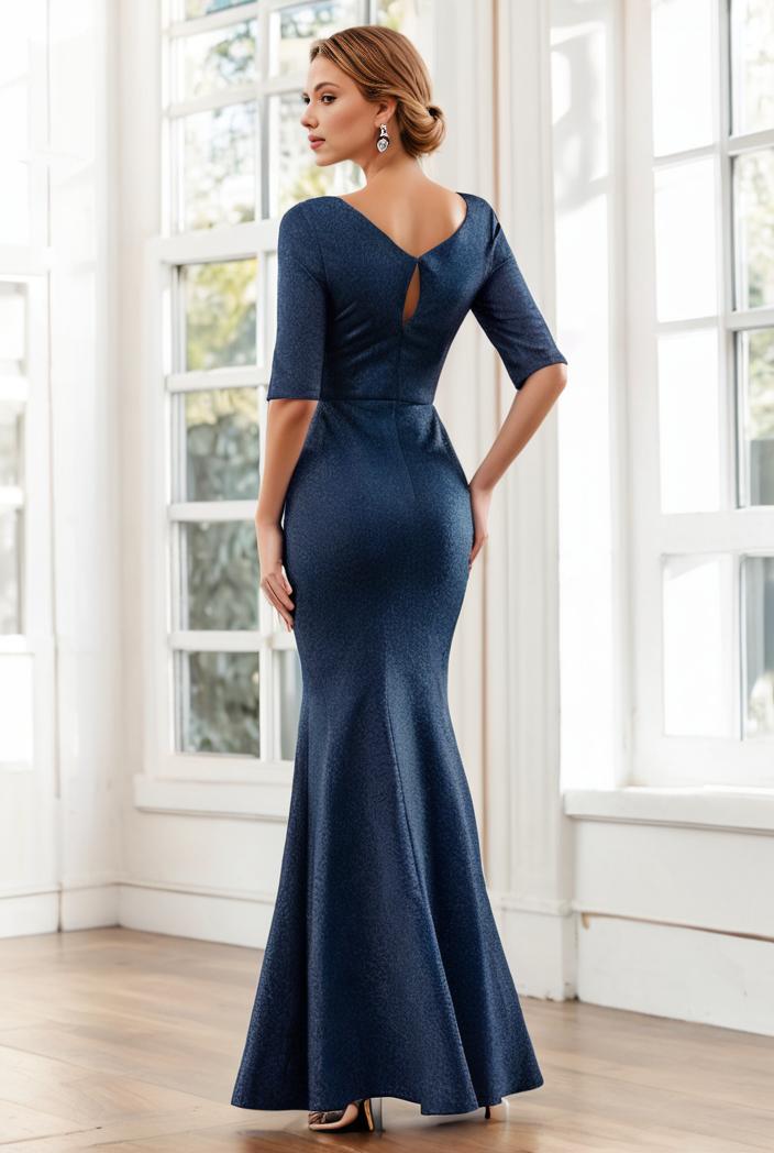 3 4 sleeve bodycon plunging back sequin evening dress 134994