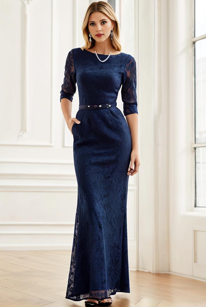 3 4 sleeve bodycon plunging back sequin evening dress 134996