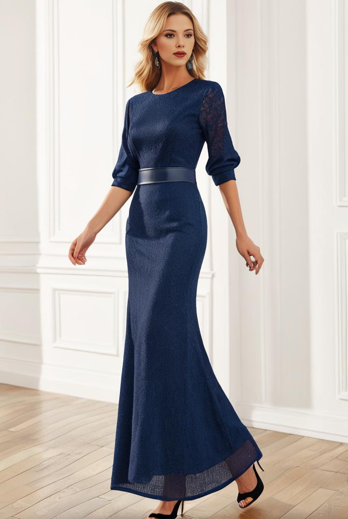 3 4 sleeve bodycon plunging back sequin evening dress 125891