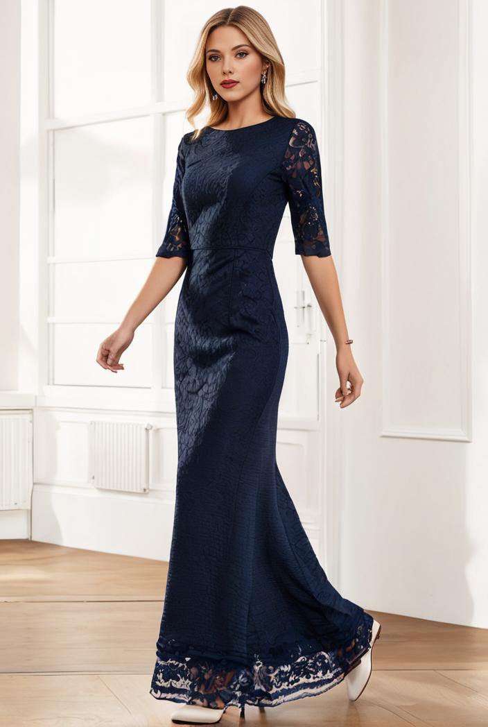 3 4 sleeve bodycon plunging back sequin evening dress 125889