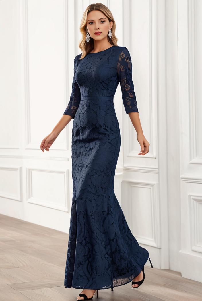 3 4 sleeve bodycon plunging back sequin evening dress 125895