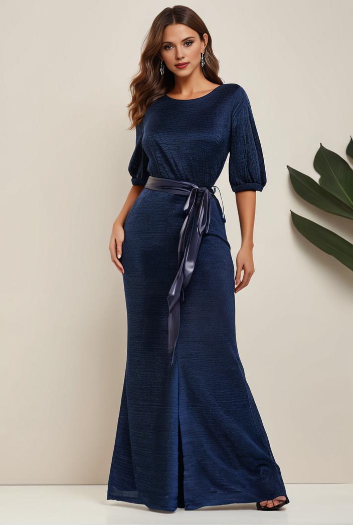 3 4 sleeve bodycon plunging back sequin evening dress 125899